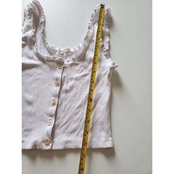 Wilfred Aritzia Ribbed Ruffle Tank Top XXS White Sleeveless‎ Cropped Henley - Picture 4 of 8